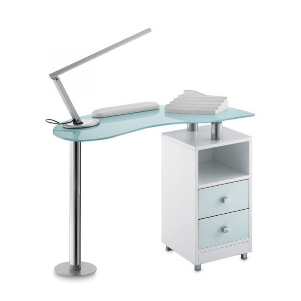 Table manucure 1 colonne de rangement Wood Glass
