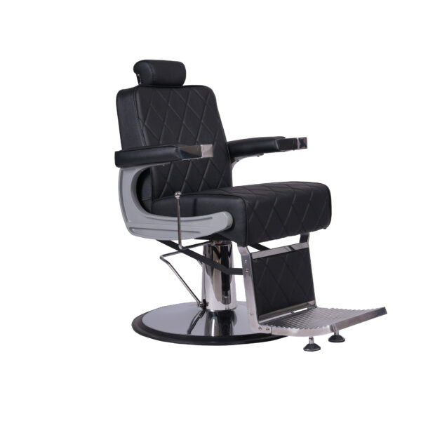 Fauteuil barber noir et argent PERAT skaî matelassé