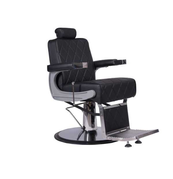 Fauteuil barber noir et argent PERAT skaî matelassé