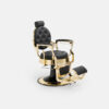 Fauteuil barber ORION GOLD BLACK avec structure dorée et revêtement vert, dossier inclinable et repose-pieds professionnel.