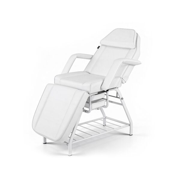 Fauteuil esthétique PERLEA blanc avec position allongée et tiroirs de rangement intégrés